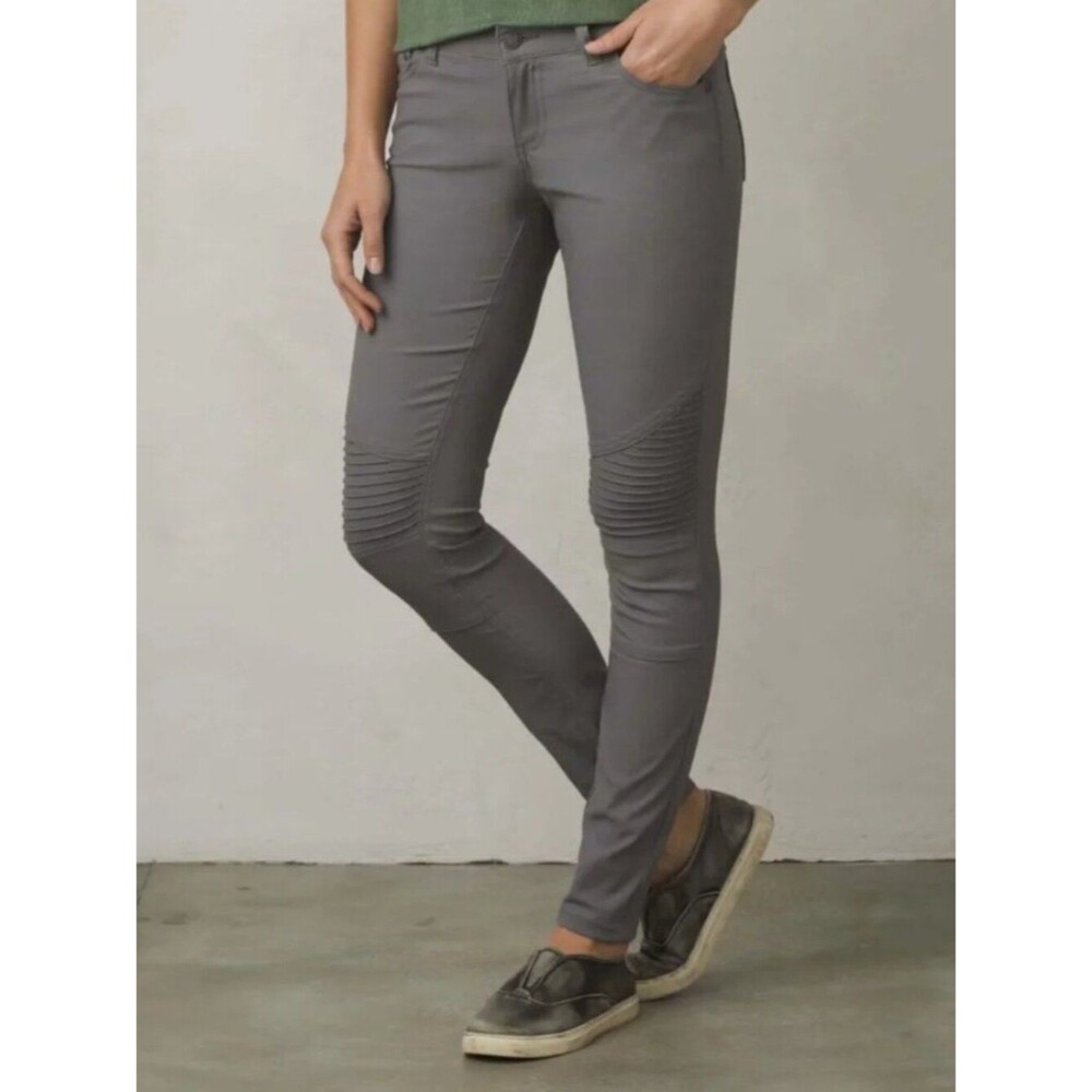Prana Brenna Slim Moto-Panel Skinny Pants, Gray, size 6